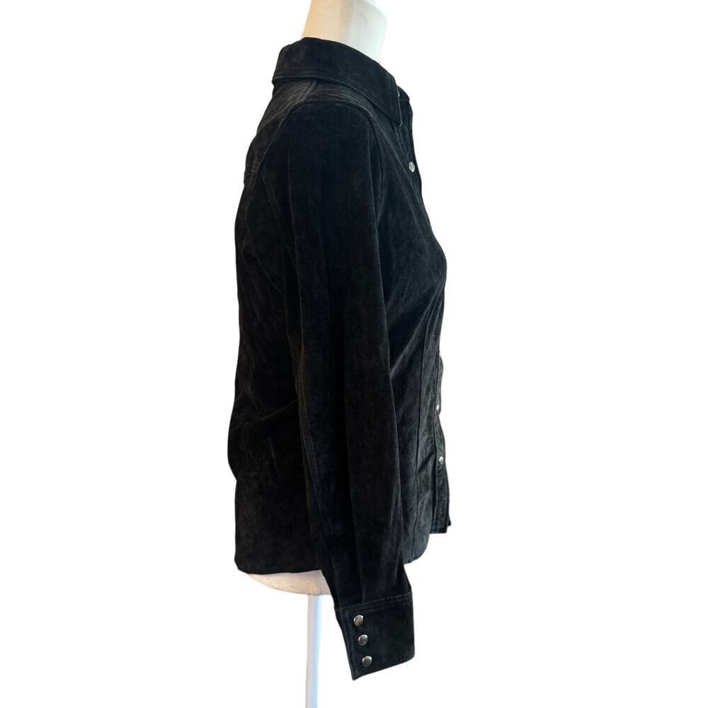 Eddie Bauer Seattle Suede Black Button-Up Shirt XS 100% Leather Washable - Picture 4 of 8